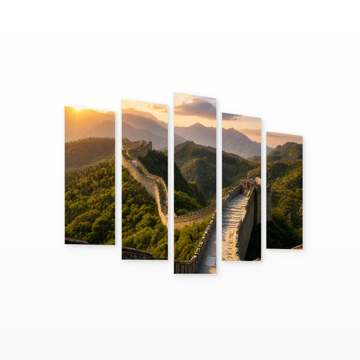 Great Wall of China at Sunrise — five-panel wall art on white background in perspective | 5wallart 55646 M1