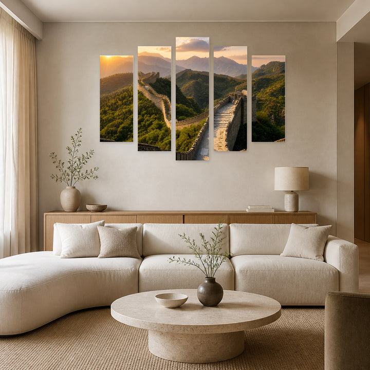 Great Wall of China at Sunrise — five-panel wall art in alternate frontal interior | 5wallart 55646 M4