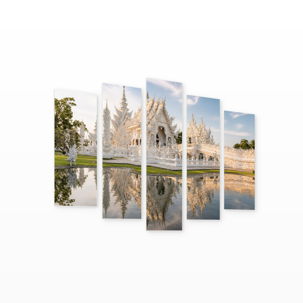 Temple in Thailand in Serene Light II — five-panel wall art on white background in perspective | 5wallart 55647 M1