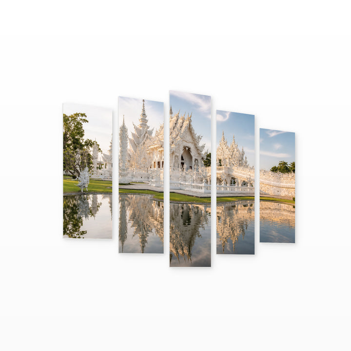 Temple in Thailand in Serene Light II — five-panel wall art on white background in perspective | 5wallart 55647 M1