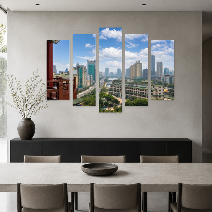 Landscape from Nanchang in Serene Light — five-panel wall art in frontal interior | 5wallart 55648 M3