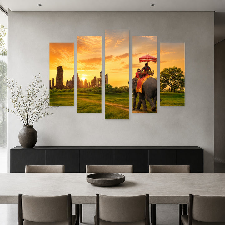 Travel Concept in Thailand at Golden Sunset — five-panel wall art in alternate frontal interior | 5wallart 55649 M4