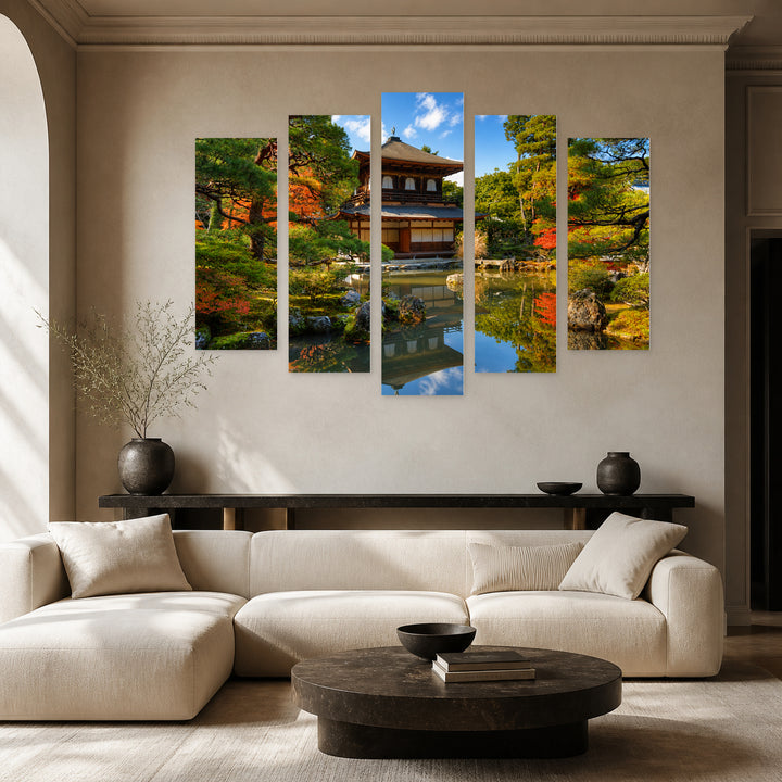 Ginkaku-ji Temple in Kyoto in Serene Light — five-panel wall art in frontal interior | 5wallart 55651 M3