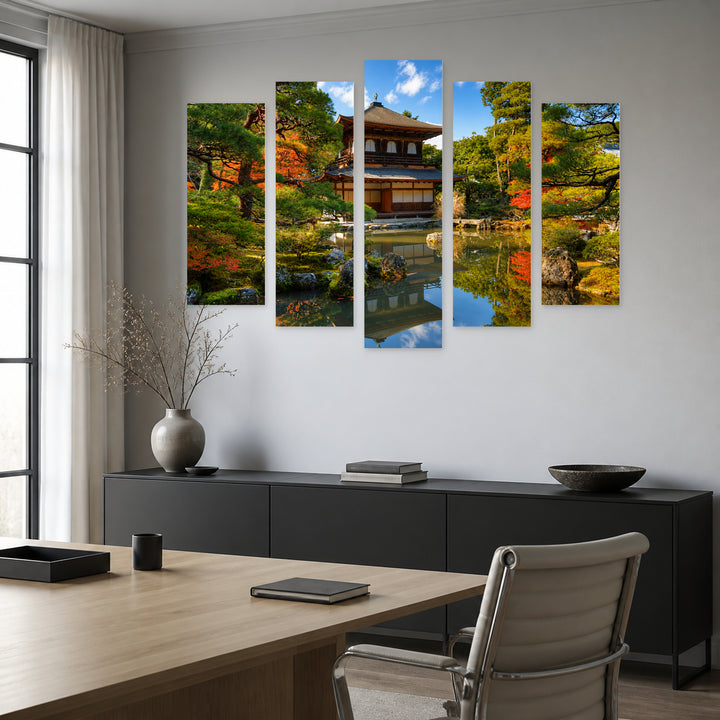 Ginkaku-ji Temple in Kyoto in Serene Light — five-panel wall art in alternate frontal interior | 5wallart 55651 M4
