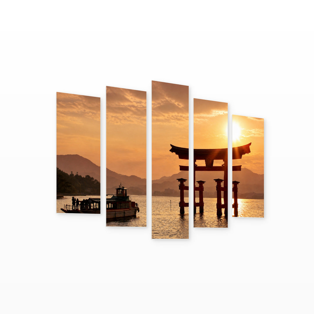 Torii Gate, Japan in Serene Light — five-panel wall art on white background in perspective | 5wallart 55652 M1