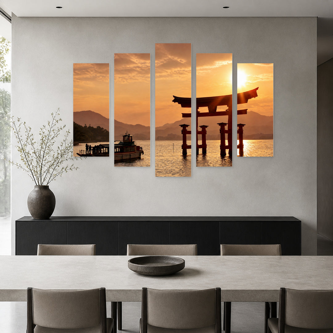 Torii Gate, Japan in Serene Light — five-panel wall art in frontal interior | 5wallart 55652 M3