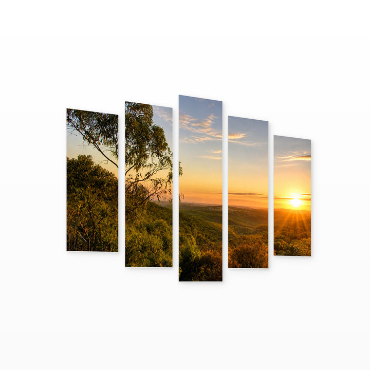 Golden Australian Sunset — five-panel wall art on white background in perspective | 5wallart 55655 M1