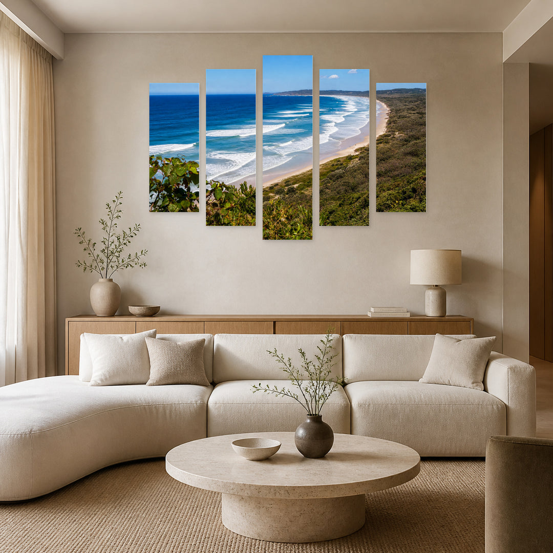 Bay in Australia in Blue and Gold — five-panel wall art in frontal interior | 5wallart 55657 M3
