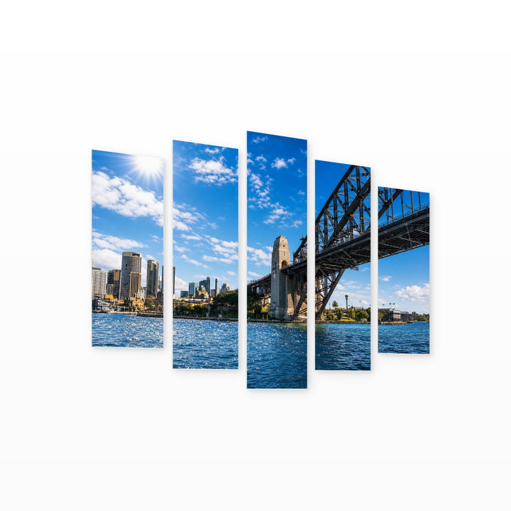 Harbor Bridge in Sydney in Vivid Color — five-panel wall art on white background in perspective | 5wallart 55662 M1