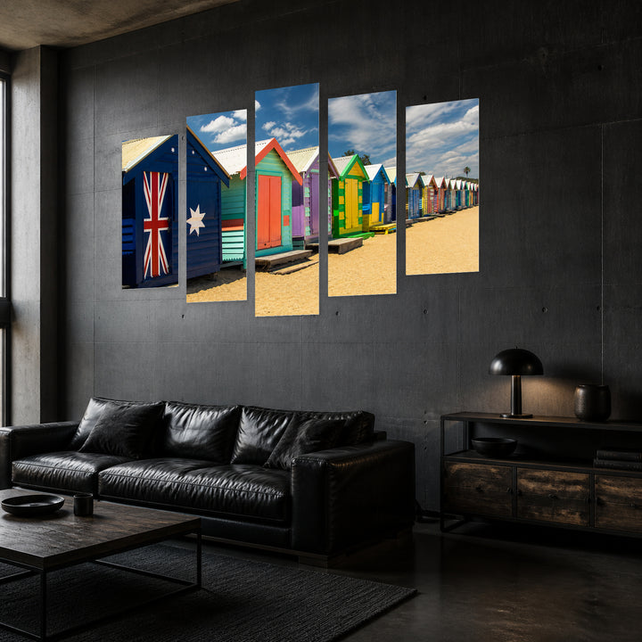 Beach Cottages with Dreamlike Atmosphere — five-panel wall art in perspective interior | 5wallart 55666 M2