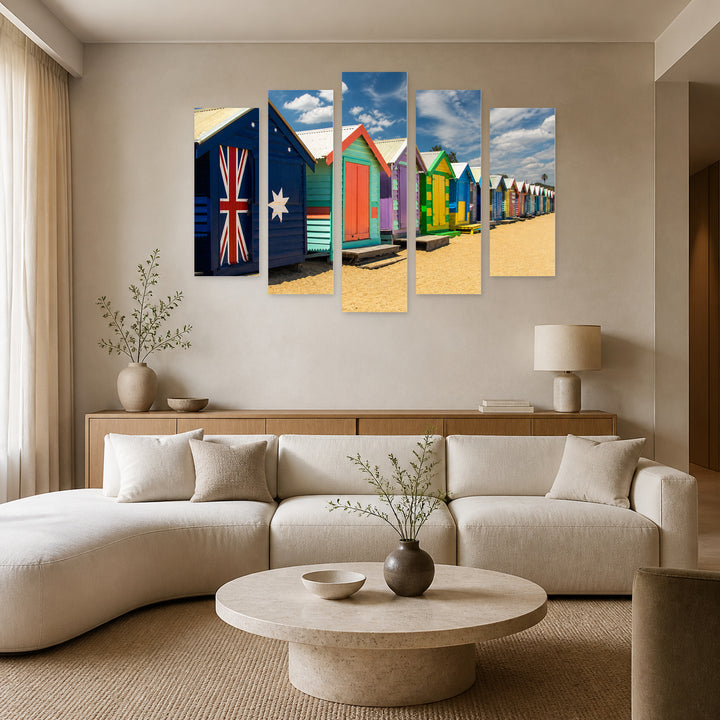 Beach Cottages with Dreamlike Atmosphere — five-panel wall art in alternate frontal interior | 5wallart 55666 M4