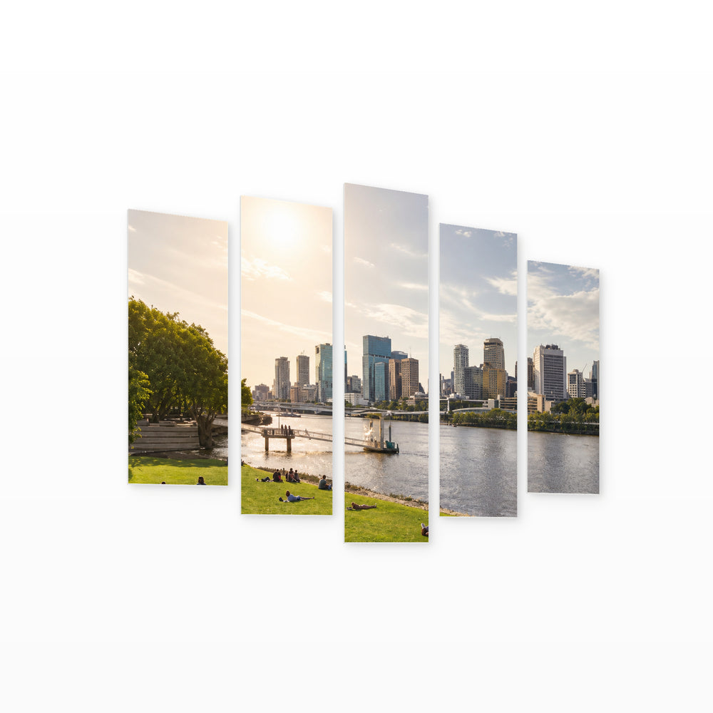 Park in Melbourne in Serene Light — five-panel wall art on white background in perspective | 5wallart 55667 M1