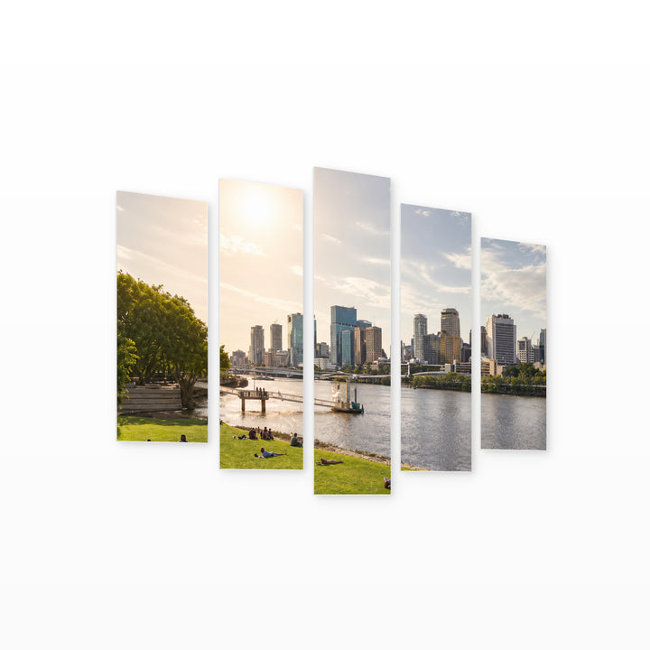 Park in Melbourne in Serene Light — five-panel wall art on white background in perspective | 5wallart 55667 M1