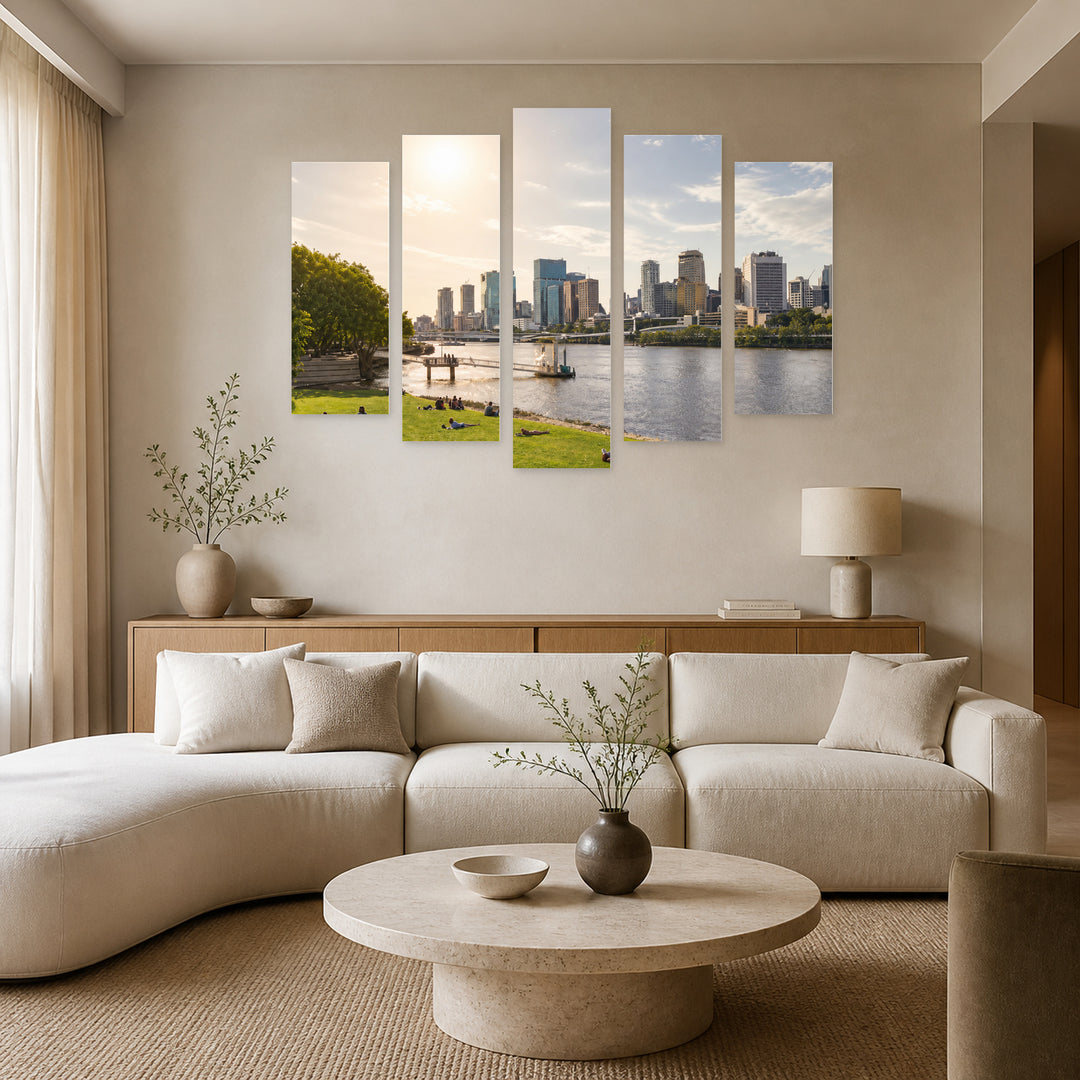 Park in Melbourne in Serene Light — five-panel wall art in frontal interior | 5wallart 55667 M3