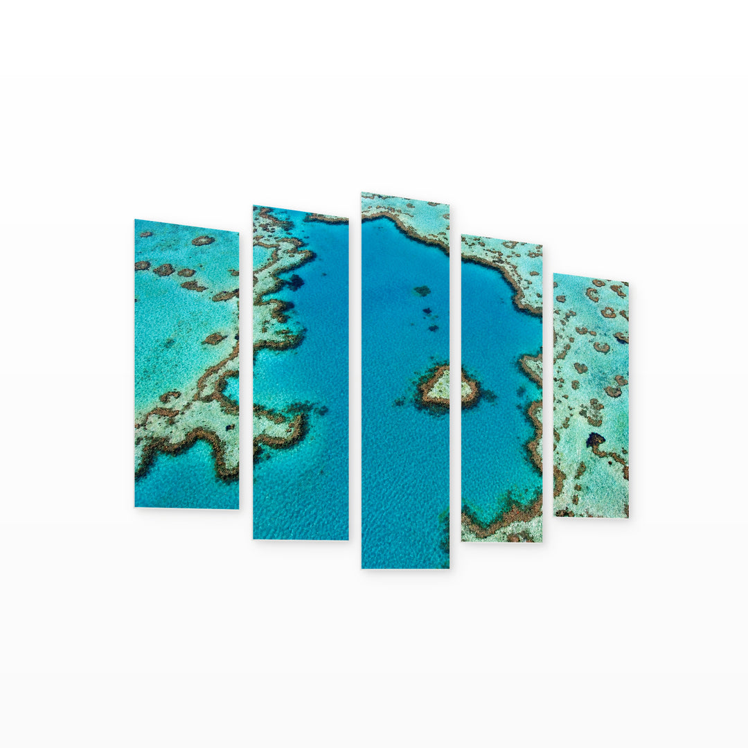 Heart Reef in Australia in Serene Light — five-panel wall art on white background in perspective | 5wallart 55669 M1
