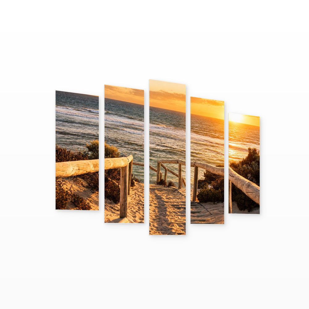 Beach on Rottnest Island at Golden Sunset — five-panel wall art on white background in perspective | 5wallart 55670 M1