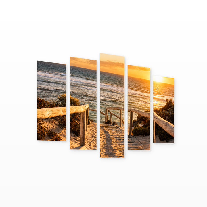 Beach on Rottnest Island at Golden Sunset — five-panel wall art on white background in perspective | 5wallart 55670 M1