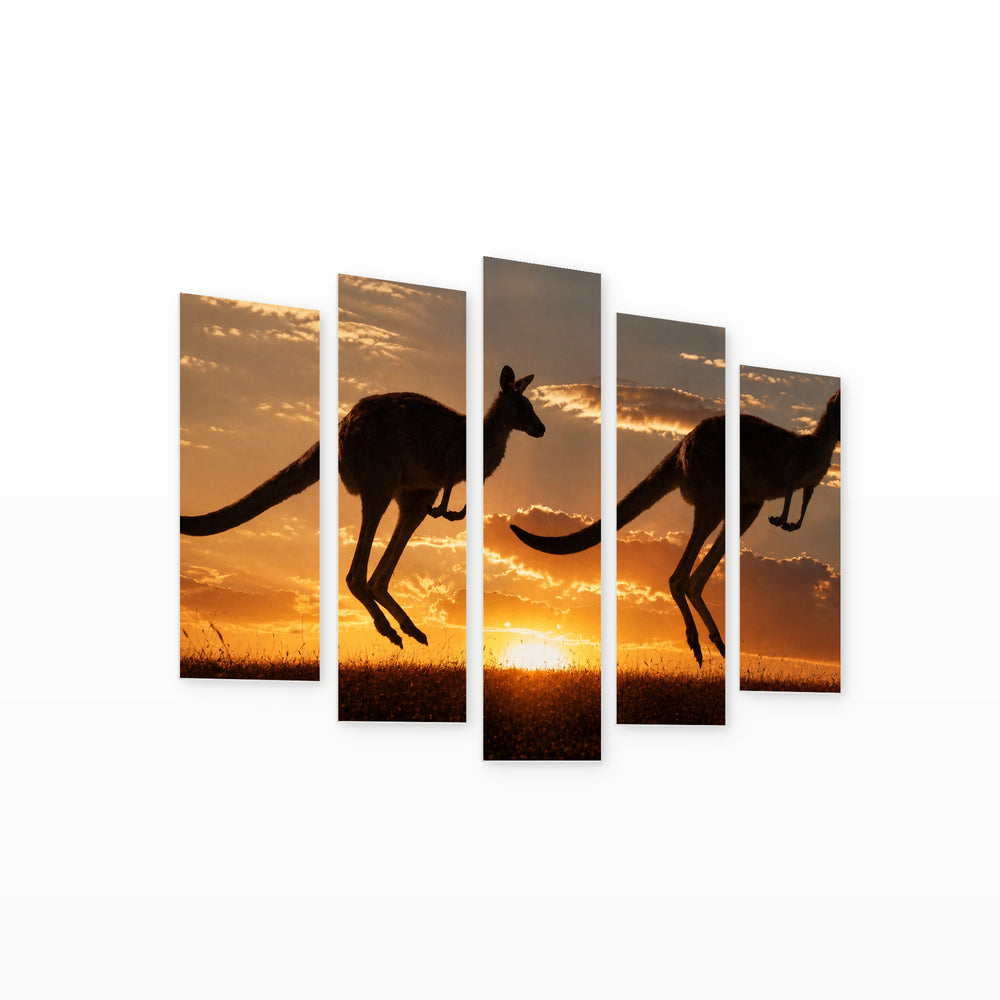 Golden Sunset over Kangaroo — five-panel wall art on white background in perspective | 5wallart 55672 M1