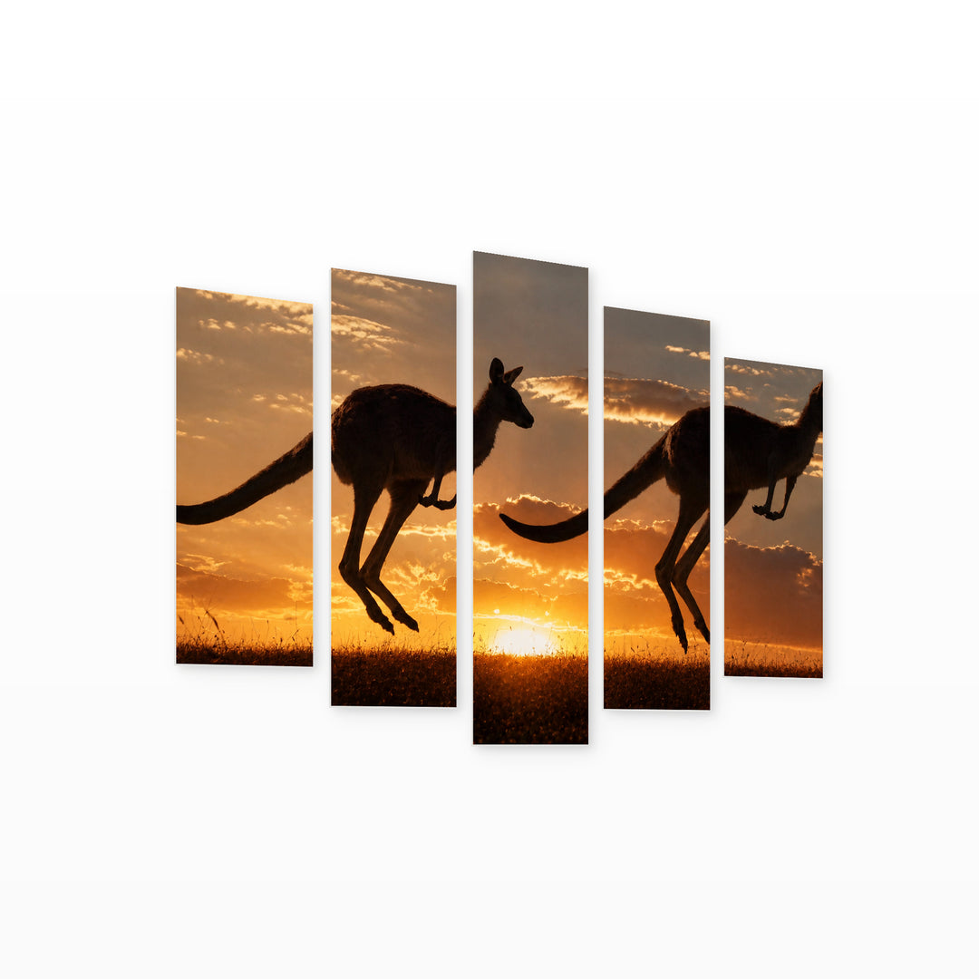 Golden Sunset over Kangaroo — five-panel wall art on white background in perspective | 5wallart 55672 M1