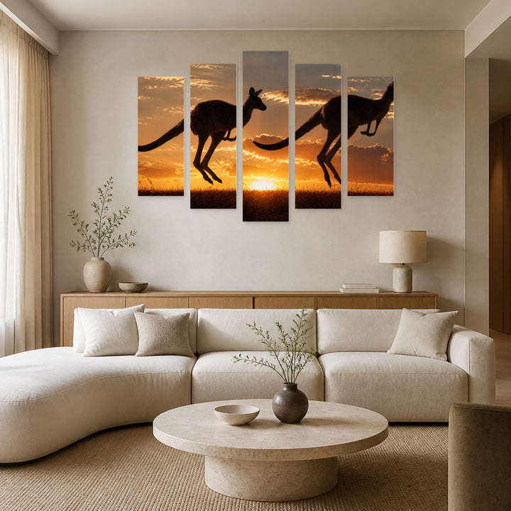 Golden Sunset over Kangaroo — five-panel wall art in alternate frontal interior | 5wallart 55672 M4