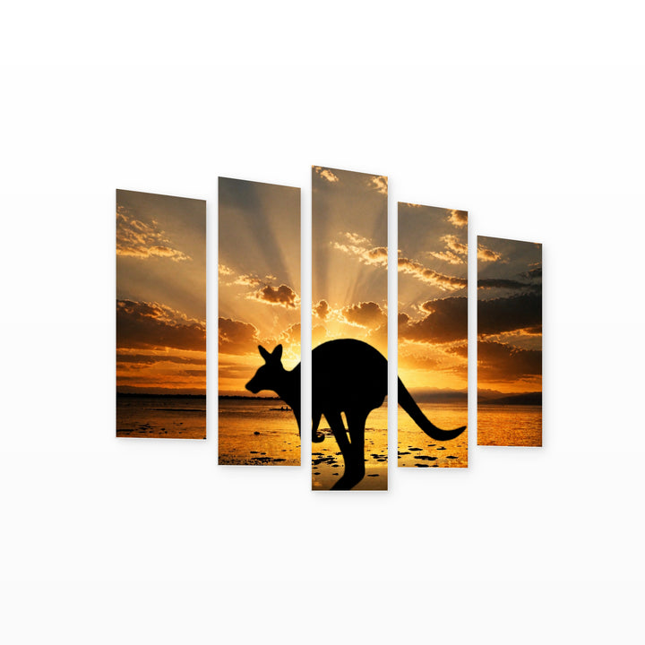 Golden Sunset over Kangaroo II — five-panel wall art on white background in perspective | 5wallart 55673 M1