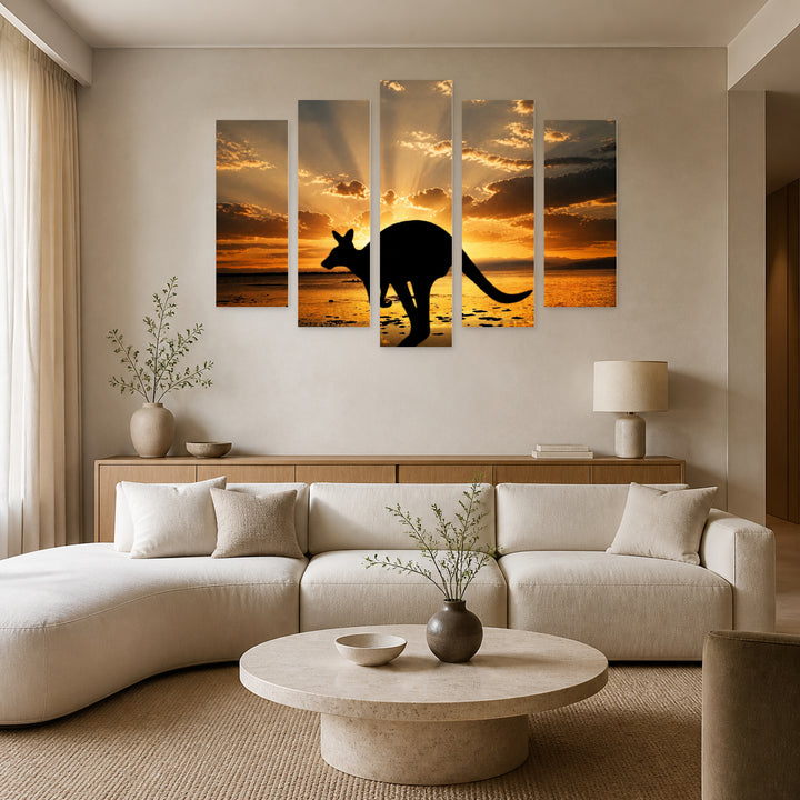 Golden Sunset over Kangaroo II — five-panel wall art in frontal interior | 5wallart 55673 M3
