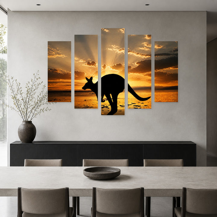 Golden Sunset over Kangaroo II — five-panel wall art in alternate frontal interior | 5wallart 55673 M4