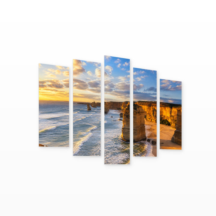 Rocks in Australia in Blue and Gold — five-panel wall art on white background in perspective | 5wallart 55674 M1