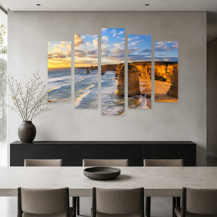 Rocks in Australia in Blue and Gold — five-panel wall art in frontal interior | 5wallart 55674 M3