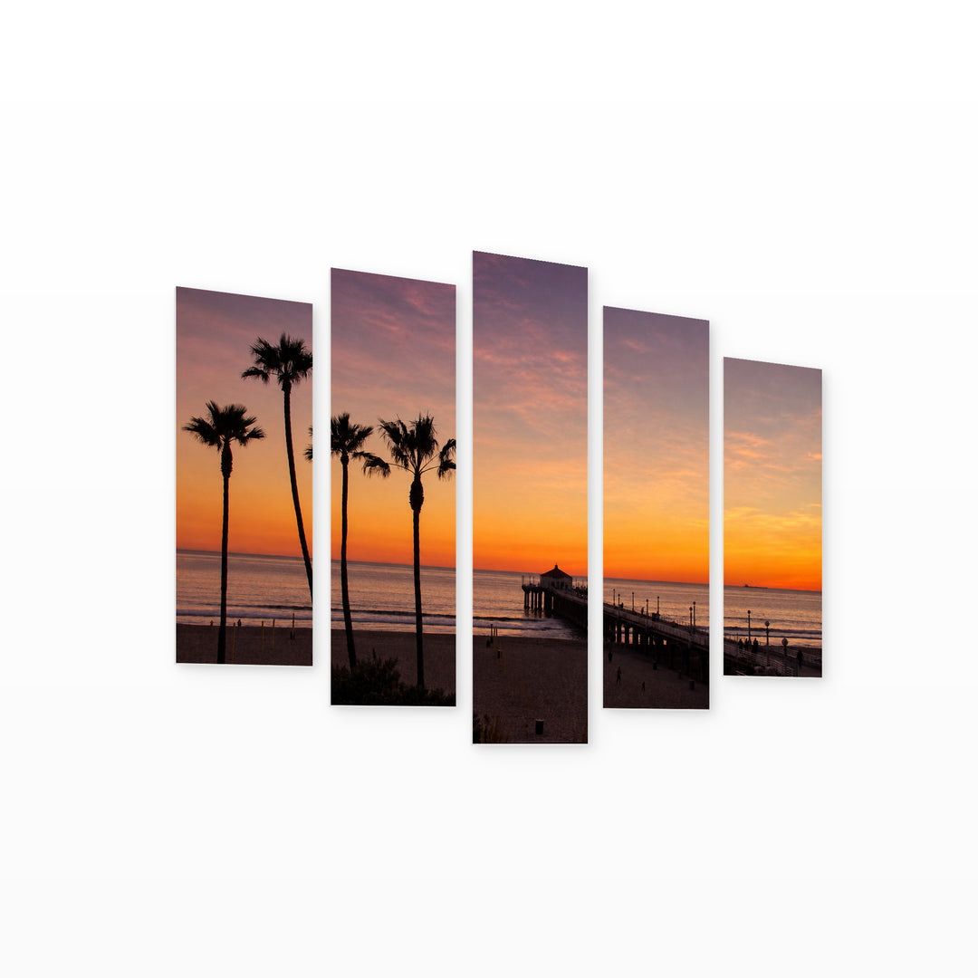 Beach in Manhattan with Dreamlike Atmosphere — five-panel wall art on white background in perspective | 5wallart 55675 M1