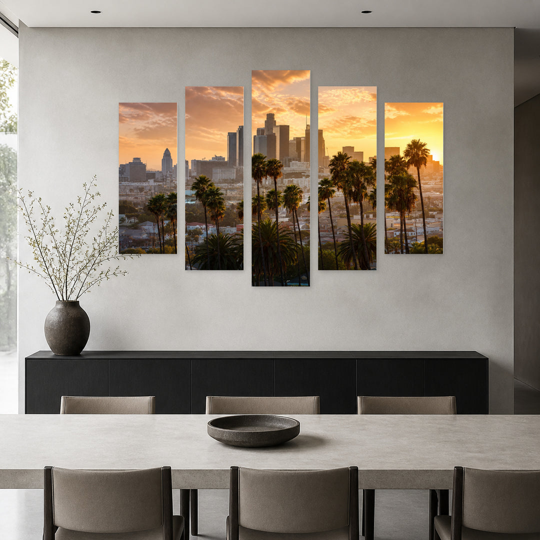 Los Angeles Sunset Glow — five-panel wall art in frontal interior | 5wallart 55680 M3