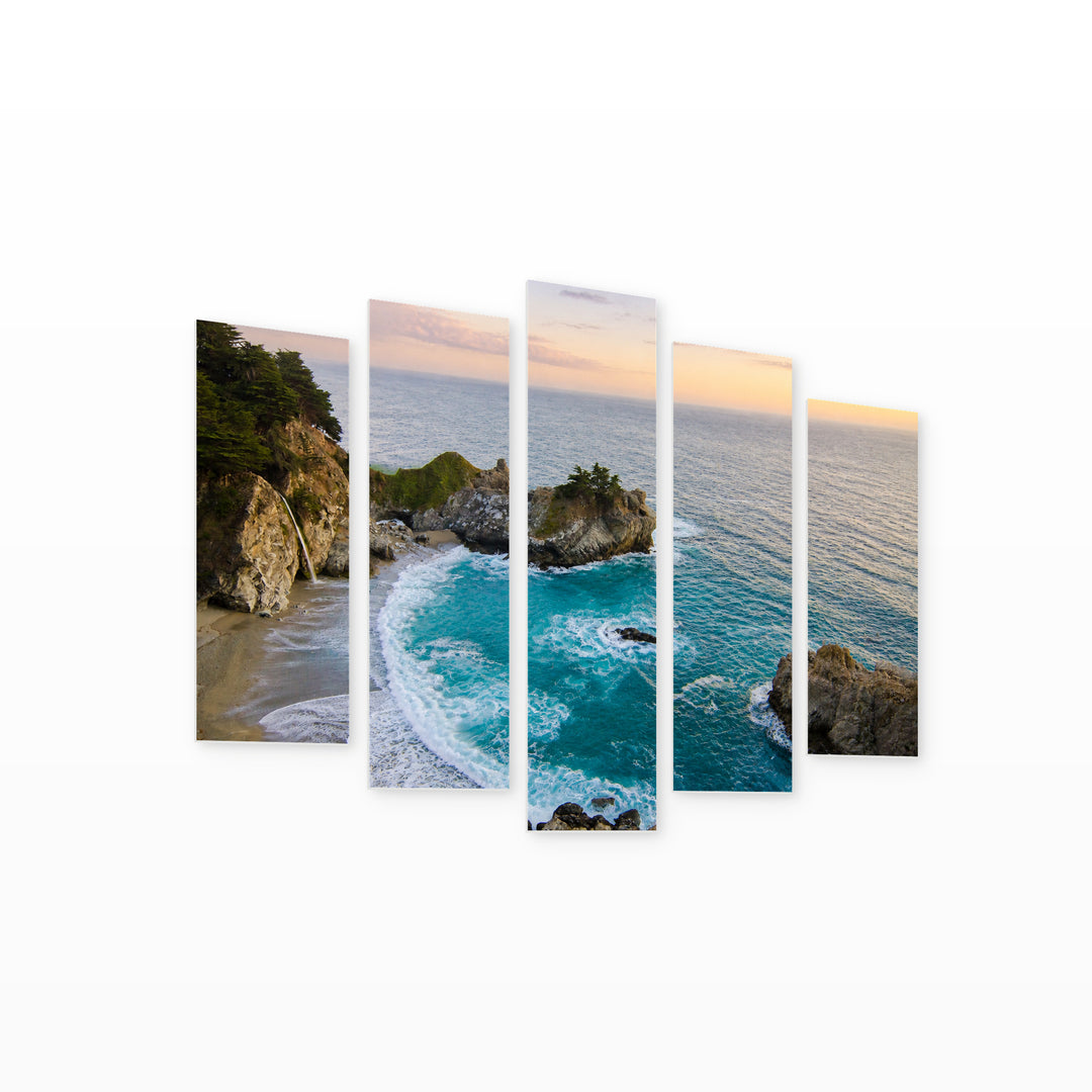 Bay in California with Dreamlike Atmosphere — five-panel wall art on white background in perspective | 5wallart 55681 M1