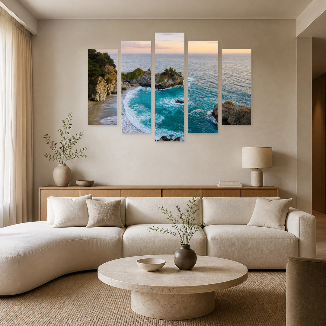 Bay in California with Dreamlike Atmosphere — five-panel wall art in frontal interior | 5wallart 55681 M3