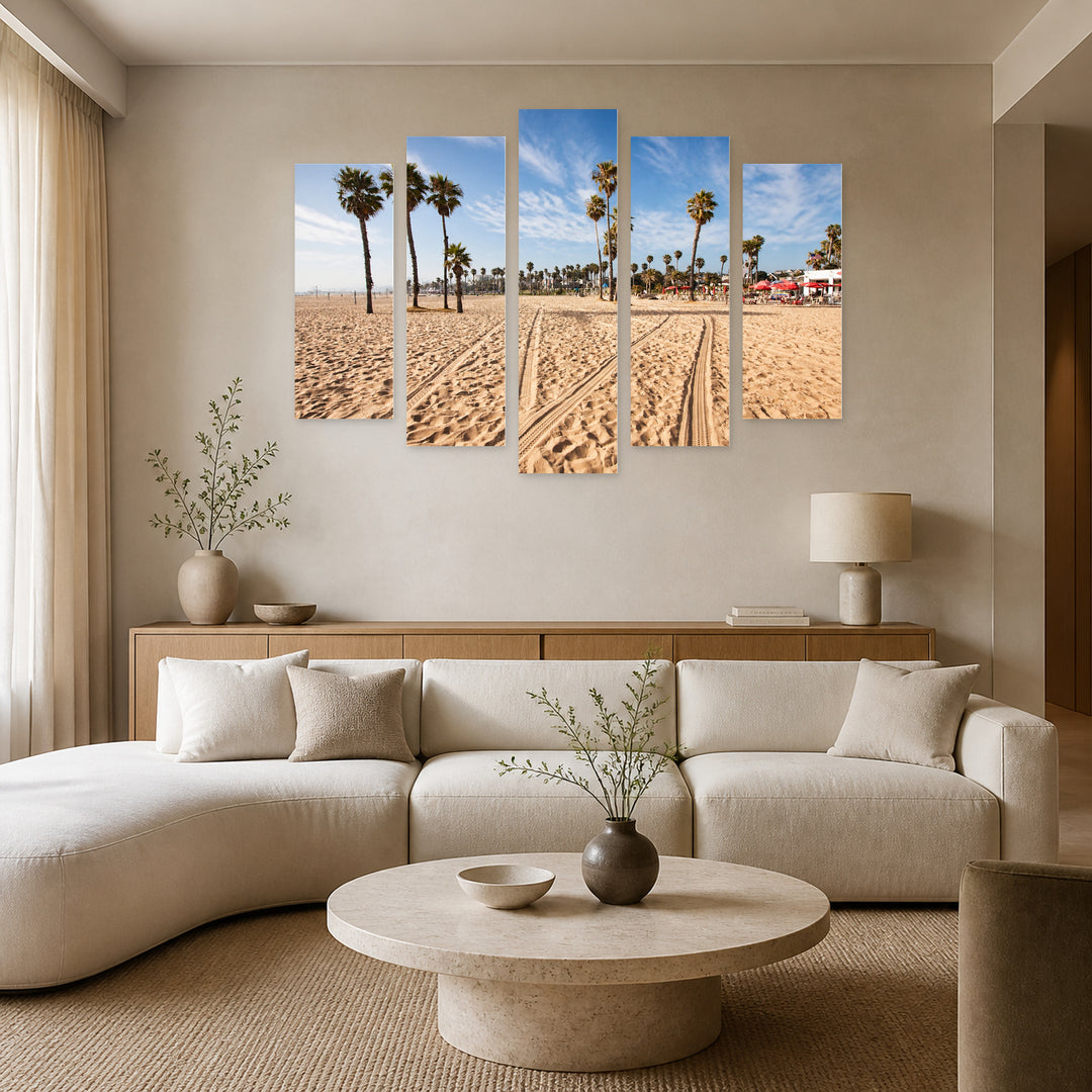 Beach in Santa Monica, California Coastal Panorama — five-panel wall art in alternate frontal interior | 5wallart 55684 M4