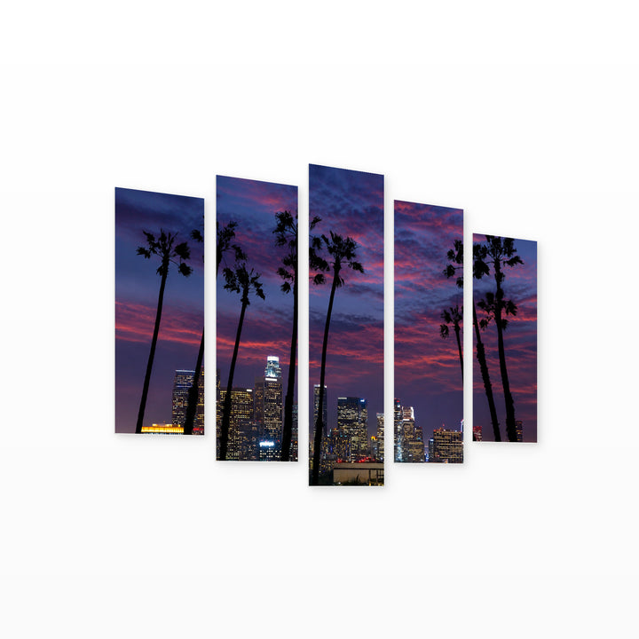 Nighttime Los Angeles Urban Panorama — five-panel wall art on white background in perspective | 5wallart 55685 M1