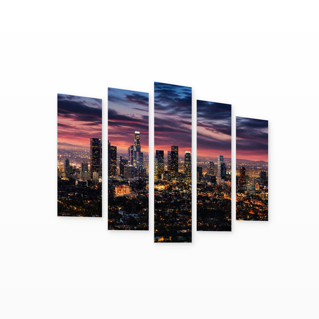 Los Angeles After Dark — five-panel wall art on white background in perspective | 5wallart 55688 M1