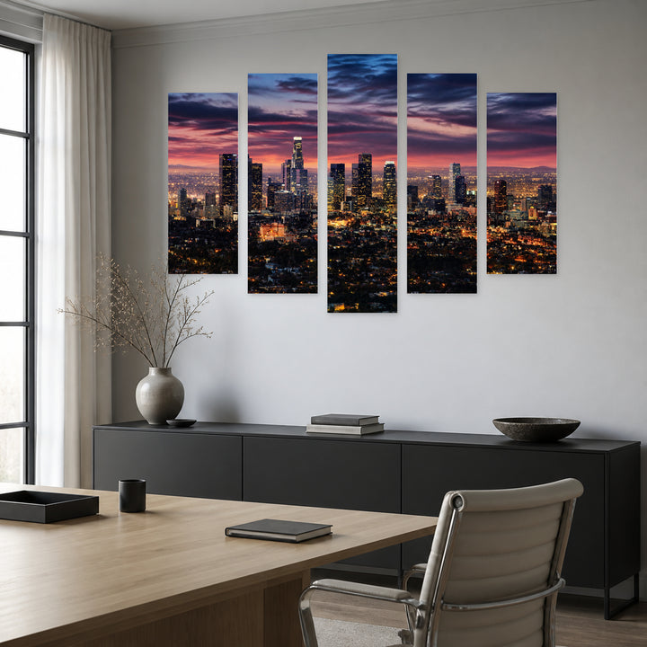 Los Angeles After Dark — five-panel wall art in frontal interior | 5wallart 55688 M3