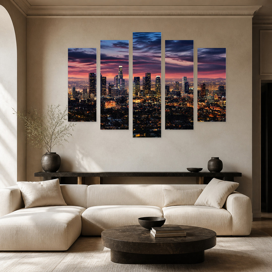 Los Angeles After Dark — five-panel wall art in alternate frontal interior | 5wallart 55688 M4