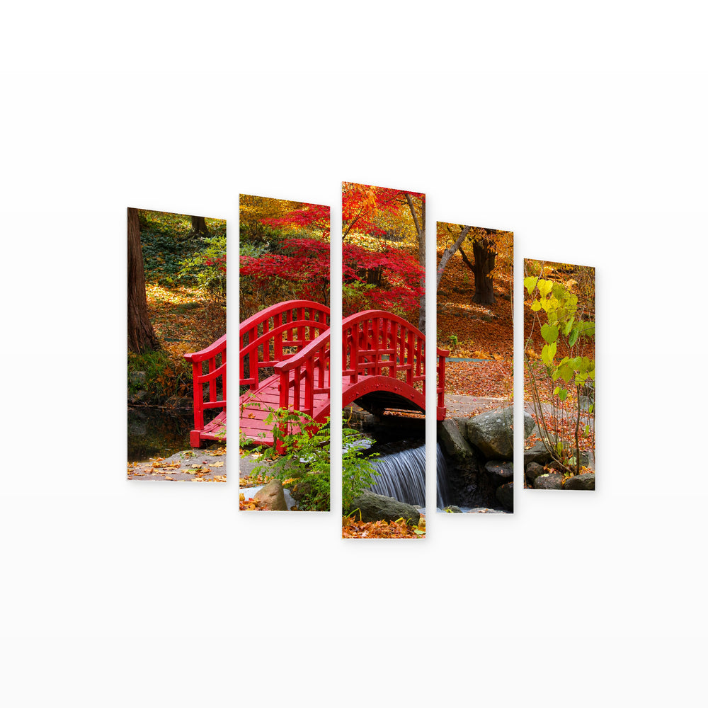 Japanese Garden with Geometric Rhythm — five-panel wall art on white background in perspective | 5wallart 55695 M1