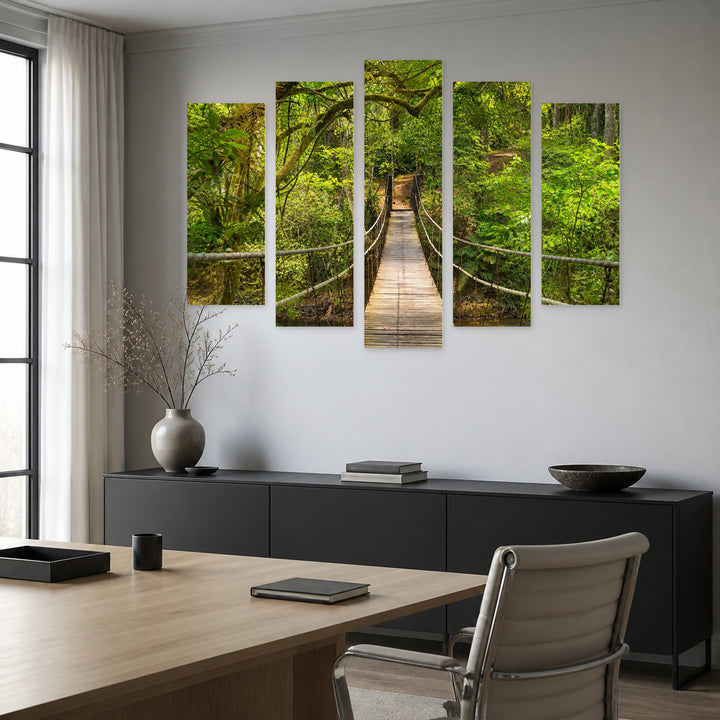 Rope Bridge in the Forest in Serene Light — five-panel wall art in frontal interior | 5wallart 55704 M3