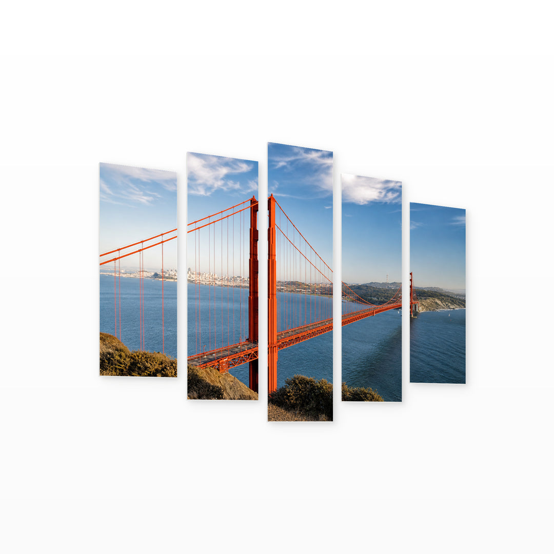 Golden Gate Bridge in San Francisco — five-panel wall art on white background in perspective | 5wallart 55707 M1