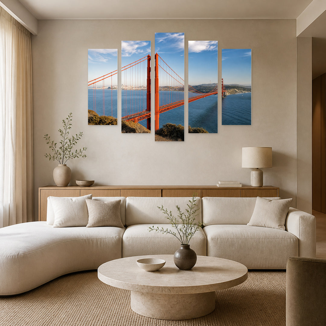 Golden Gate Bridge in San Francisco — five-panel wall art in frontal interior | 5wallart 55707 M3