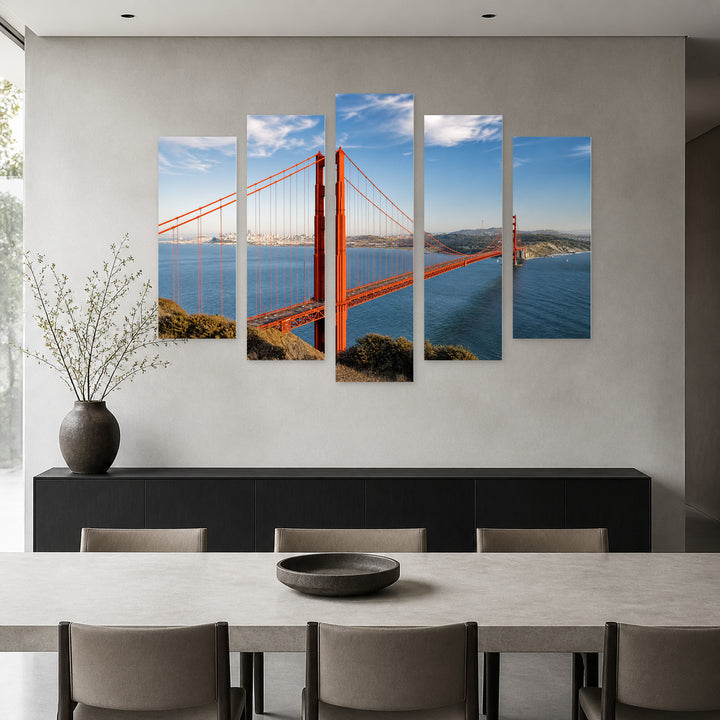 Golden Gate Bridge in San Francisco — five-panel wall art in alternate frontal interior | 5wallart 55707 M4