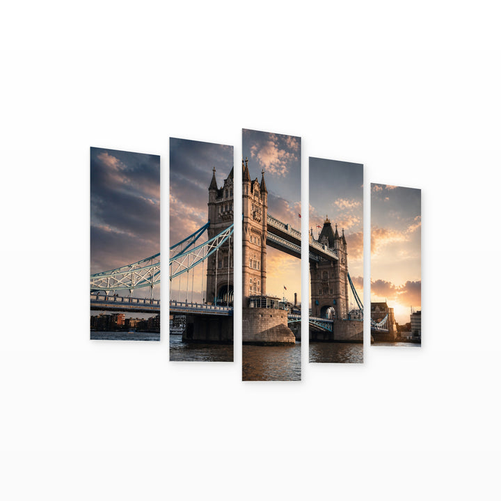 Tower Bridge in London with Dreamlike Atmosphere — five-panel wall art on white background in perspective | 5wallart 55712 M1