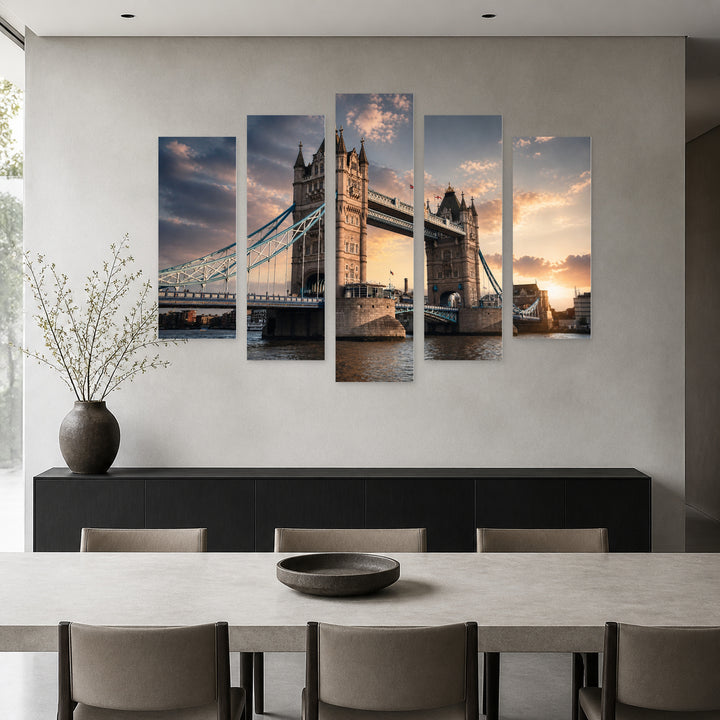 Tower Bridge in London with Dreamlike Atmosphere — five-panel wall art in frontal interior | 5wallart 55712 M3