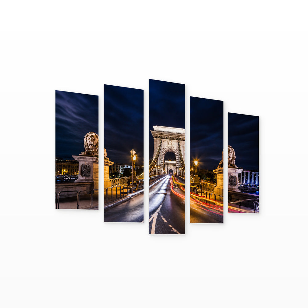 Night Cityscape in Vivid Color — five-panel wall art on white background in perspective | 5wallart 55713 M1