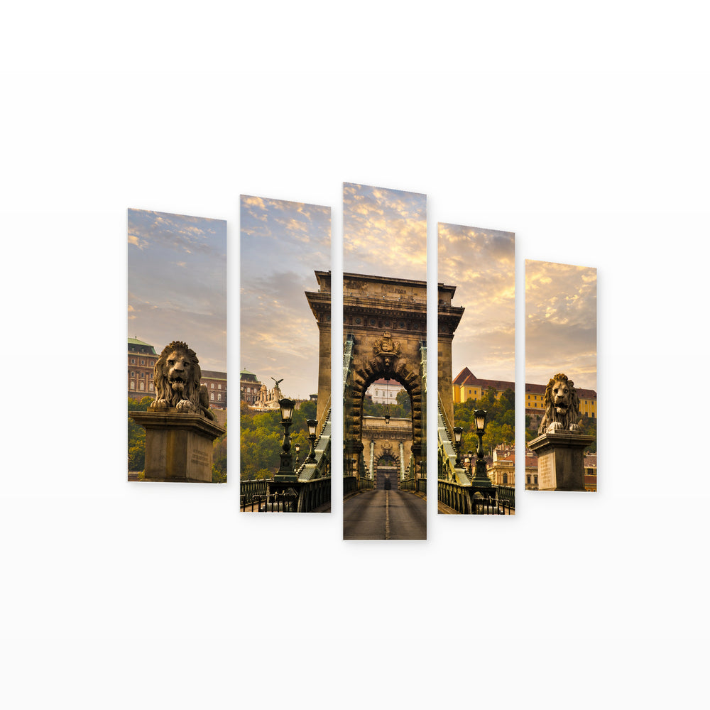 Bridge in Budapest with Dreamlike Atmosphere — five-panel wall art on white background in perspective | 5wallart 55716 M1