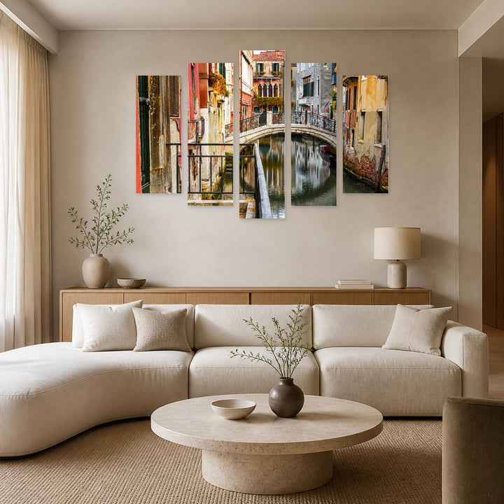 Old Bridge in Venice in Autumn — five-panel wall art in frontal interior | 5wallart 55721 M3
