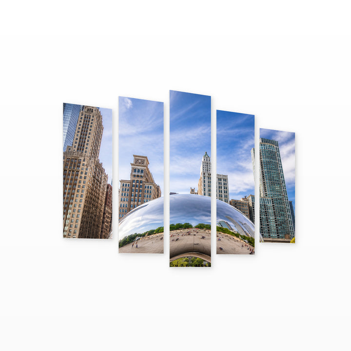 View of Millennium Park in Chicago Urban Panorama — five-panel wall art on white background in perspective | 5wallart 55727 M1