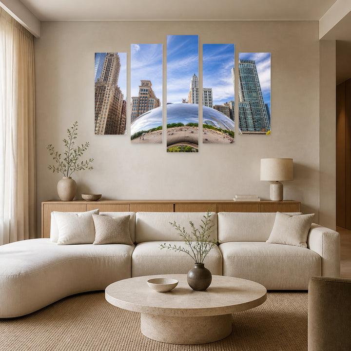 View of Millennium Park in Chicago Urban Panorama — five-panel wall art in frontal interior | 5wallart 55727 M3